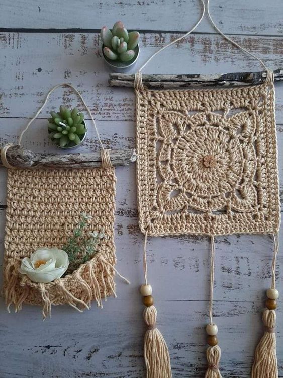 crochet boho wall hanging 9