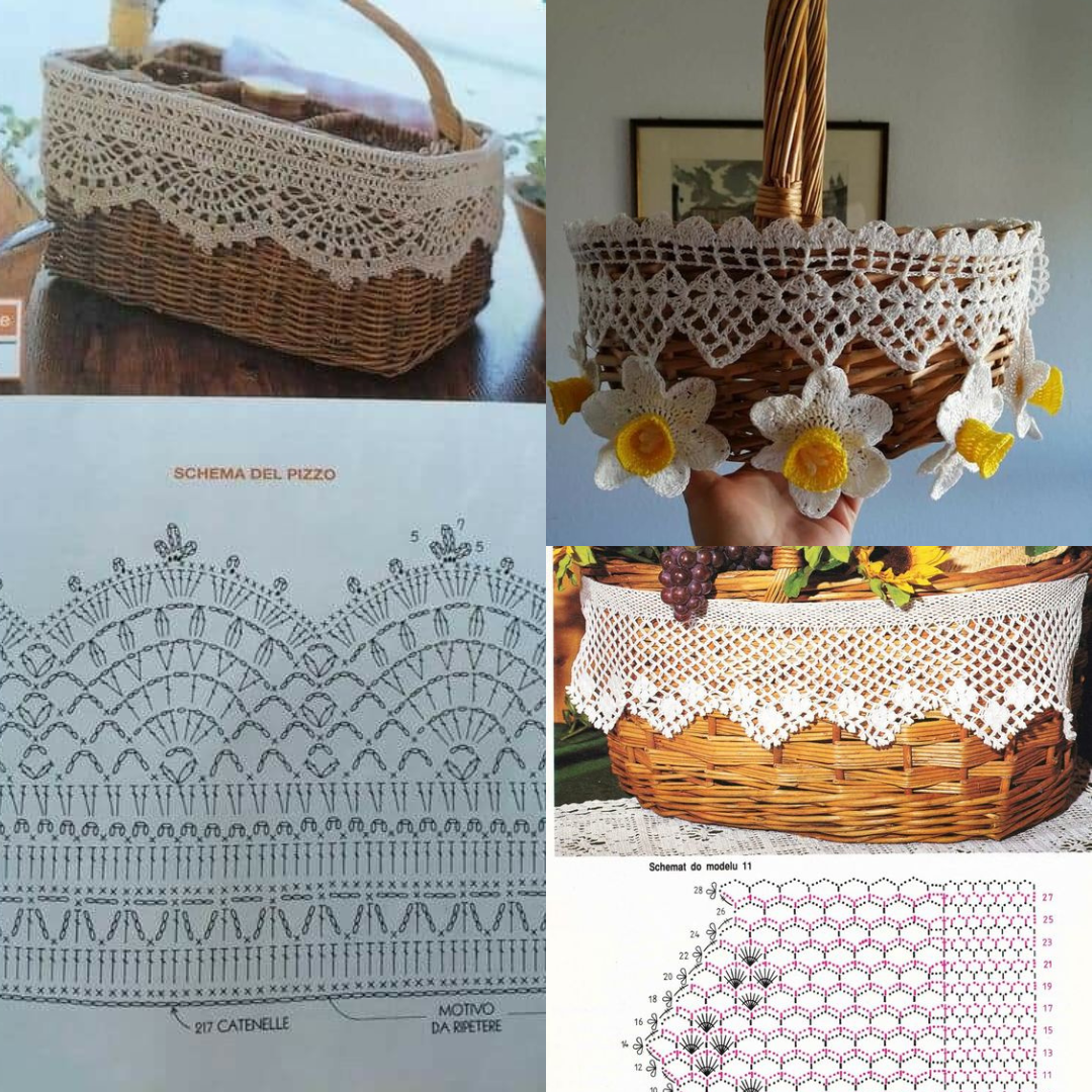 crochet borders to customize straw baskets