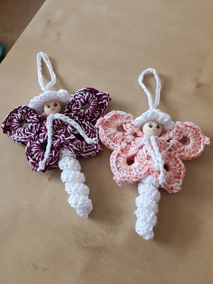 crochet butterfly ornaments with wooden heads 10