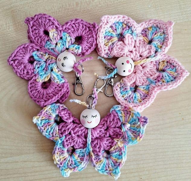 crochet butterfly ornaments with wooden heads 5