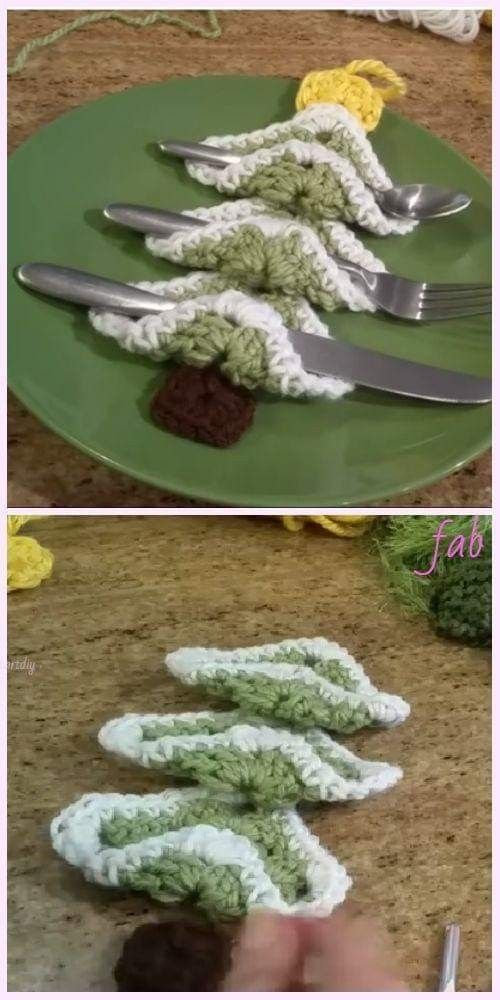 crochet christmas cutlery holders 1