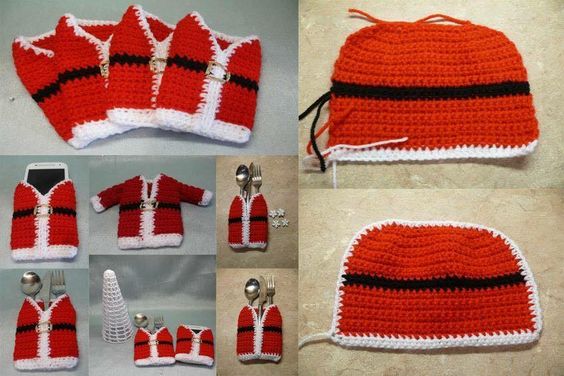 crochet christmas cutlery holders 8