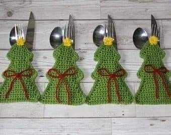 crochet christmas cutlery holders