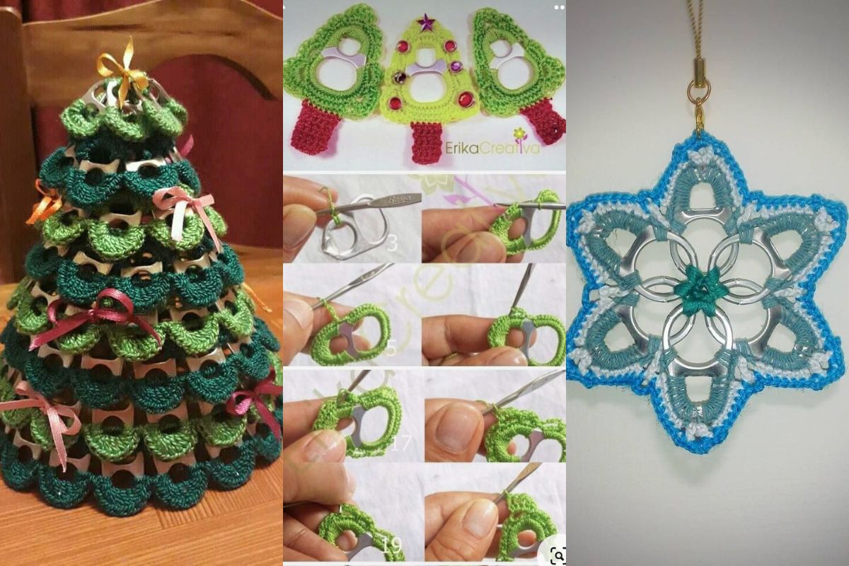 crochet christmas ornament on recycled can tab 6