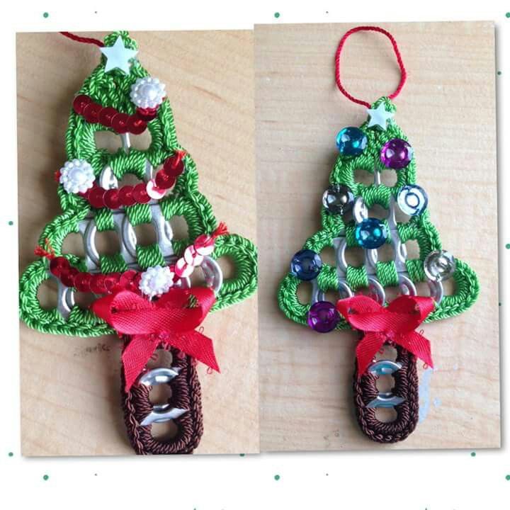 crochet christmas ornament on recycled can tab 8