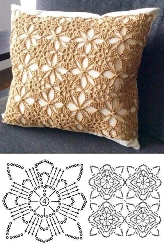 crochet cushion cover with flowers 1