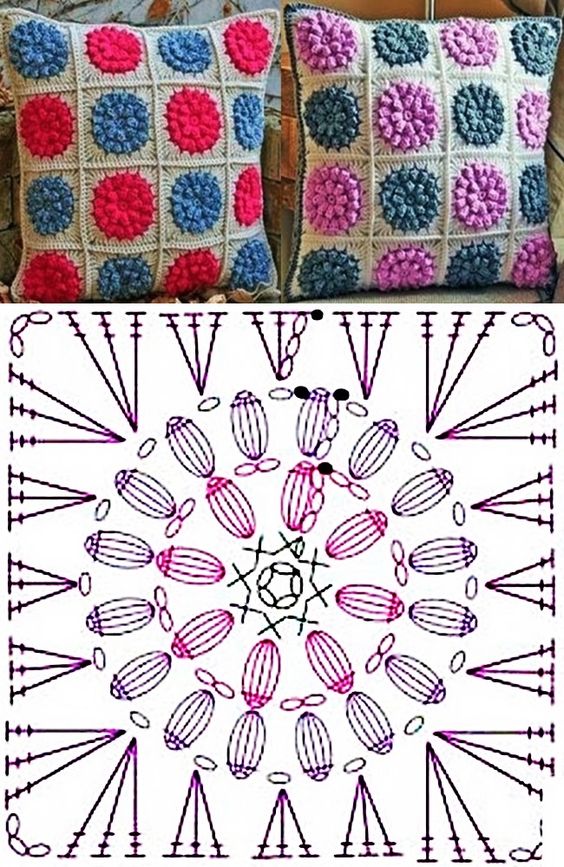 crochet cushion cover with flowers 2