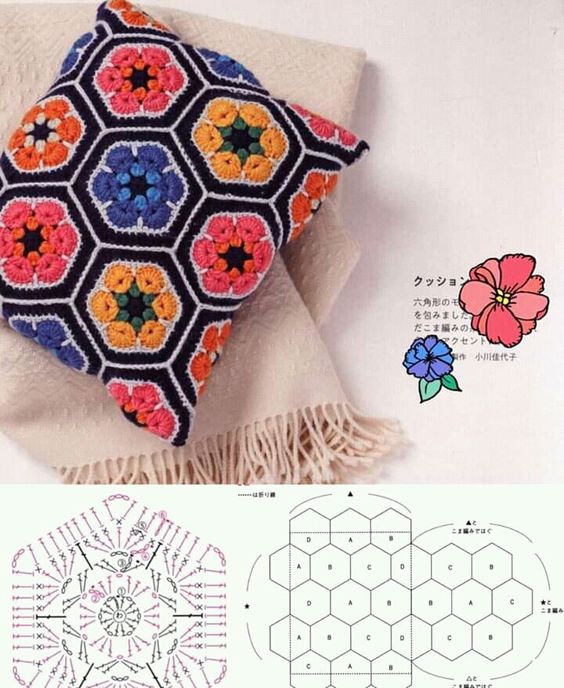 crochet cushion cover with flowers 5