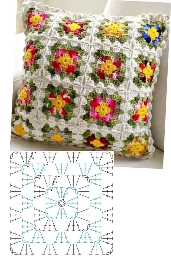 crochet cushion cover with flowers 6