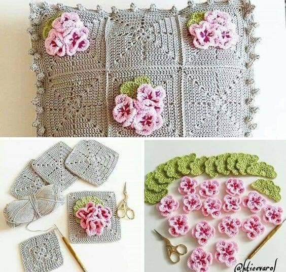 crochet cushions with flowers 5
