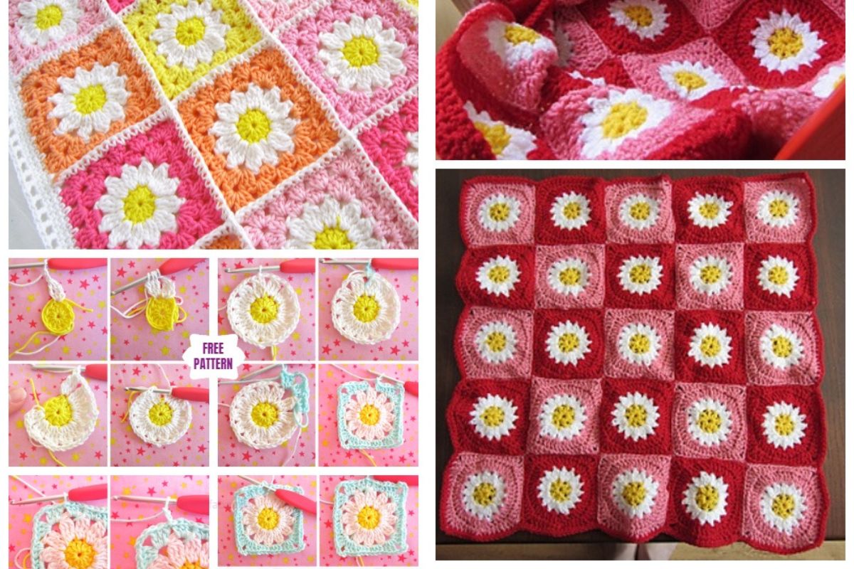 crochet daisy flower blanket 7