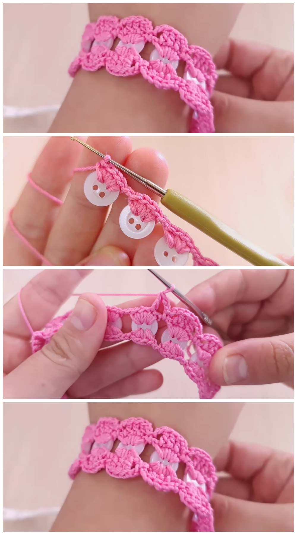 crochet easy buttons bracelet 3