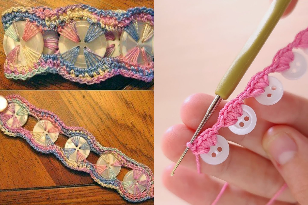 crochet easy buttons bracelet