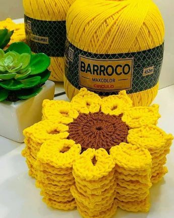 crochet easy sunflower coaster 1