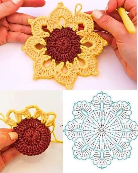 crochet easy sunflower coaster 3