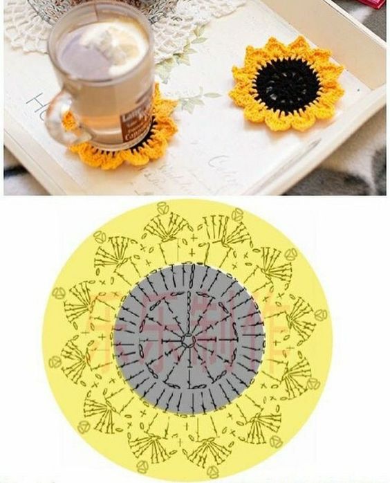 crochet easy sunflower coaster 4