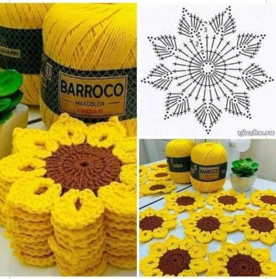 crochet easy sunflower coaster