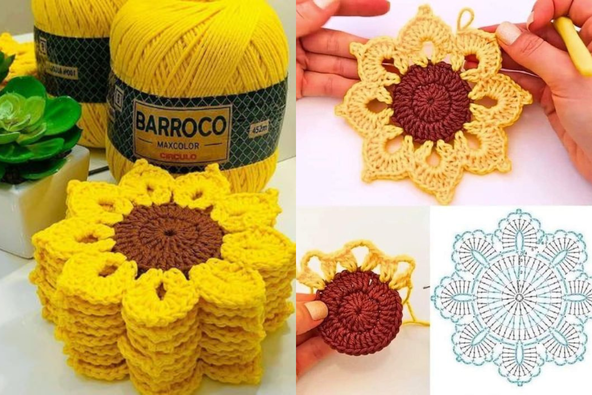 crochet easy sunflower coaster