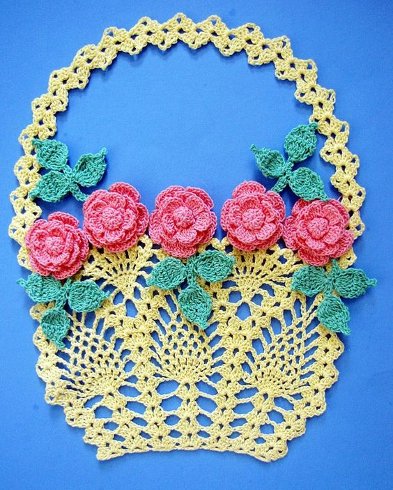 crochet flower basket for applique 1