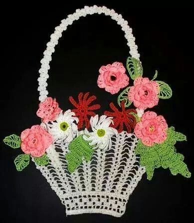 crochet flower basket for applique 4
