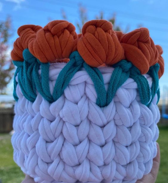 crochet flower basket tutorial 8