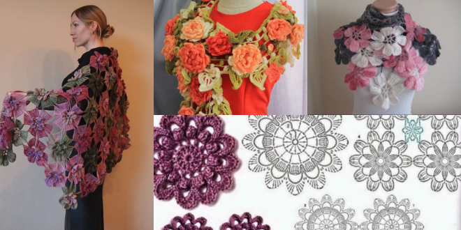 crochet flower scarf
