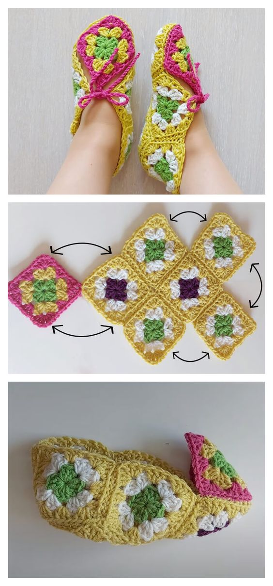 crochet granny square slippers patterns