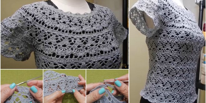 crochet grey blouse