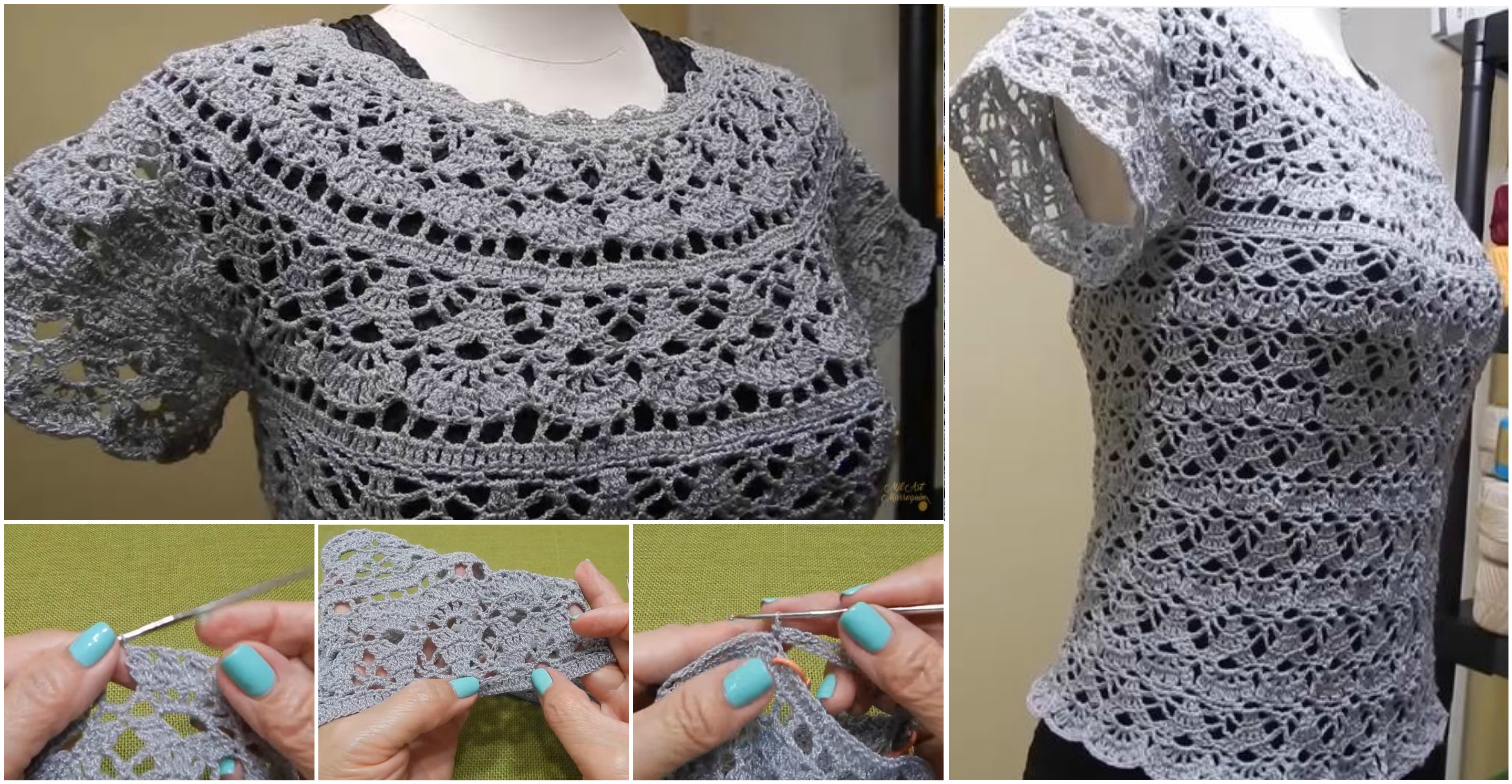 crochet grey blouse