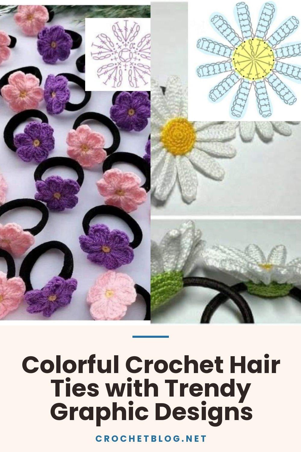 Colorful Crochet Hair Ties with Trendy Graphic Designs