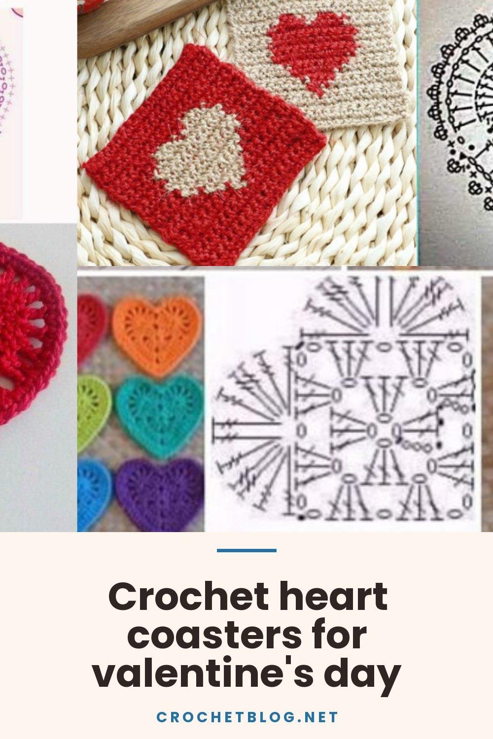 Crochet heart coasters for valentine's day