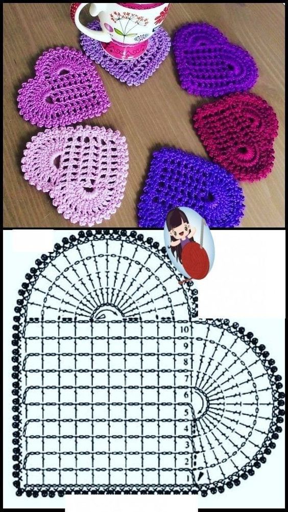crochet heart coasters for valentines day 7