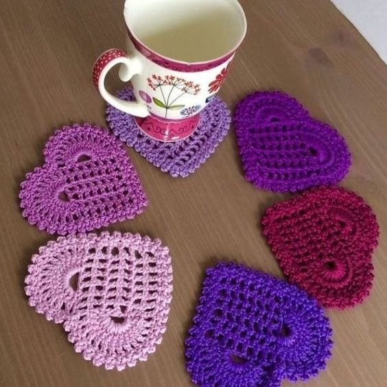 crochet heart coasters for valentines day 8