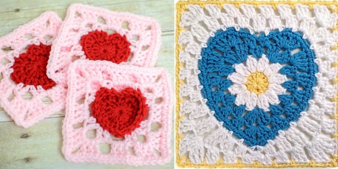 crochet heart square