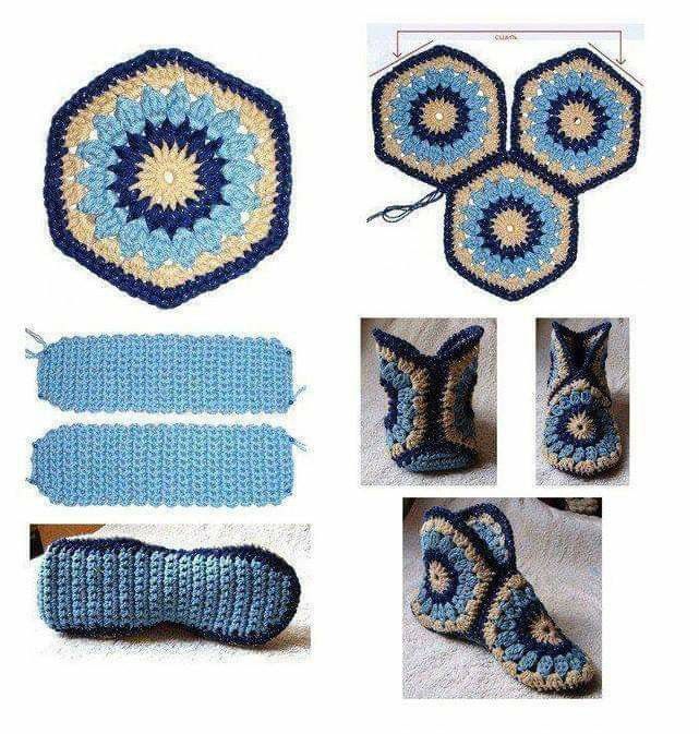 crochet hexagon granny slippers free pattern 1