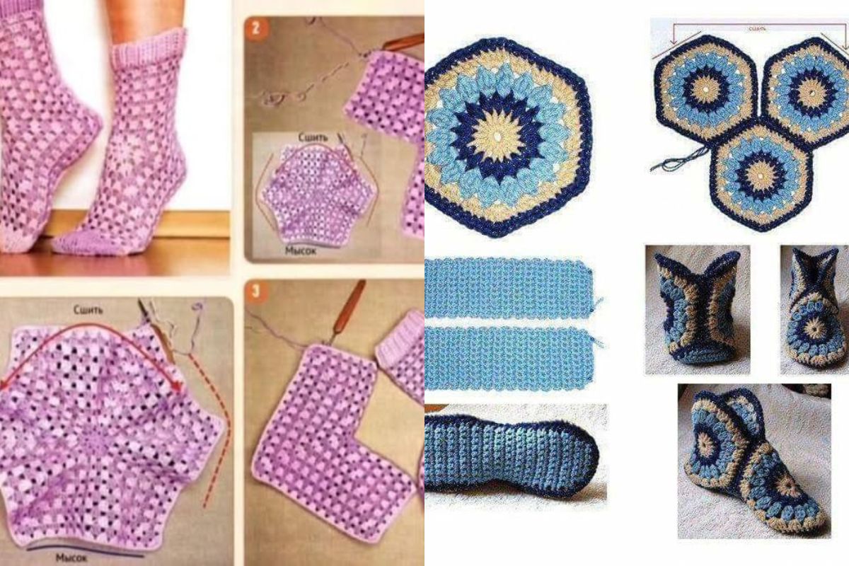 crochet hexagon granny slippers free pattern 10