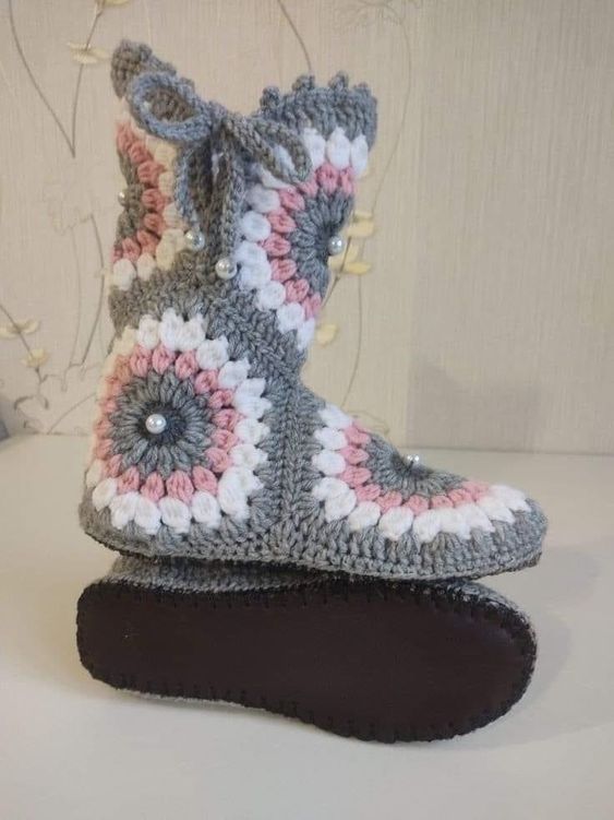crochet hexagon slipper boots 5