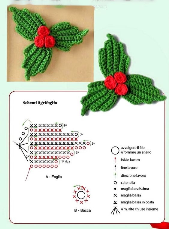 crochet holly leaves tutorial 2