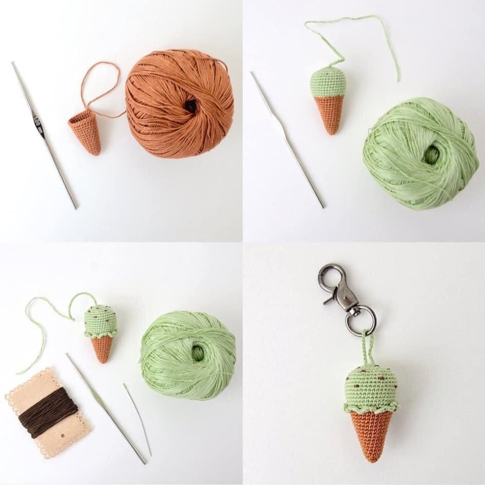 crochet ice cream keychain with tutorial 1