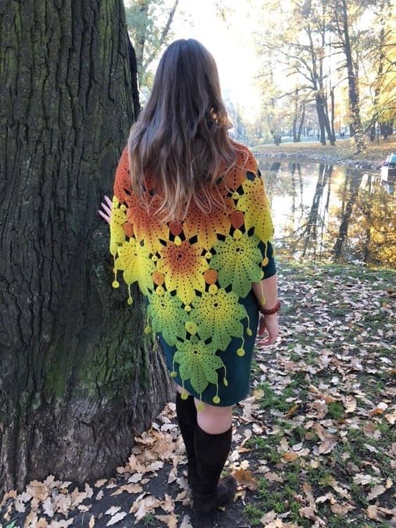 crochet leaf shawl with graphics 10