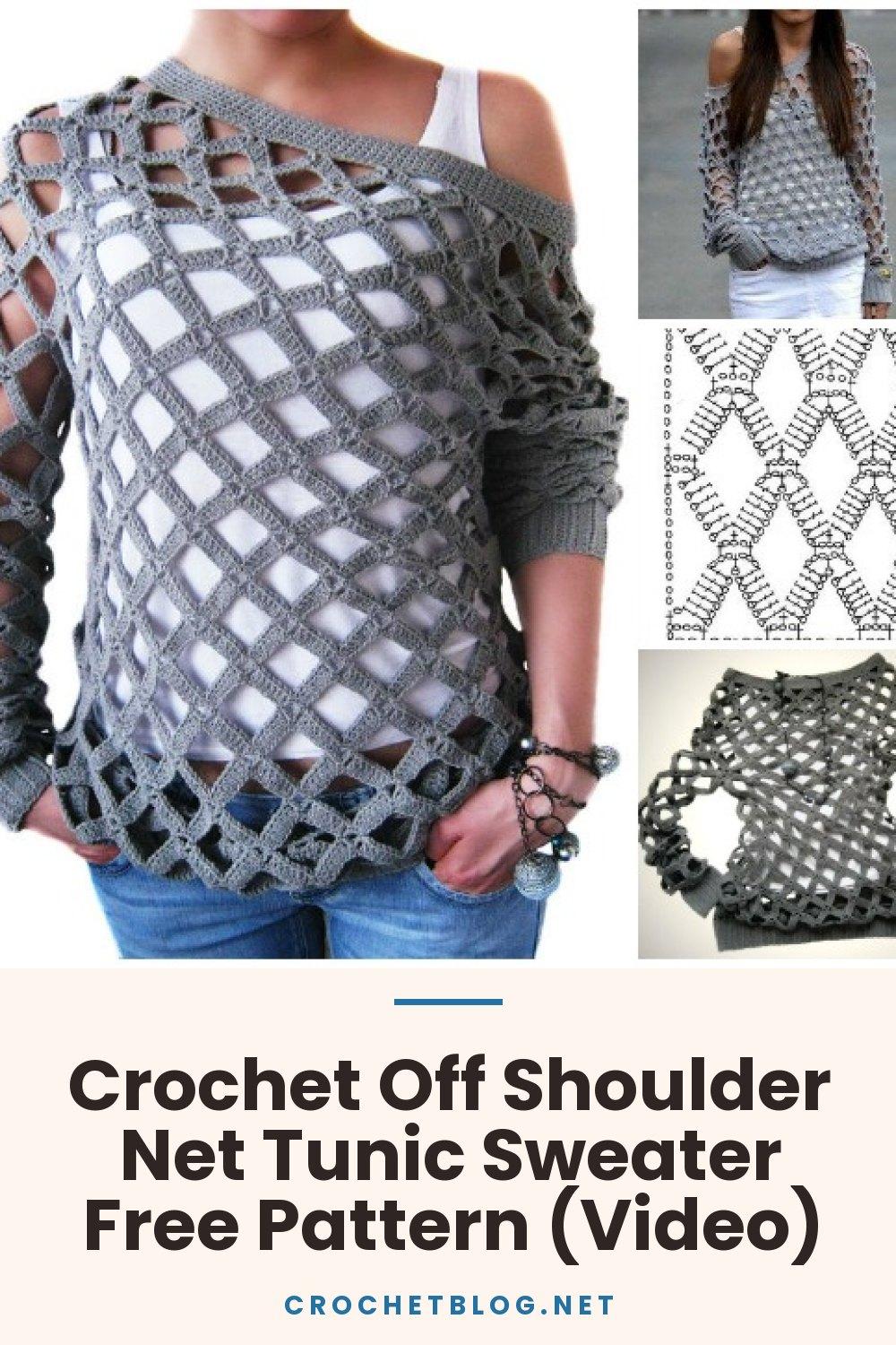 Crochet Off Shoulder Net Tunic Sweater Free Pattern (Video)