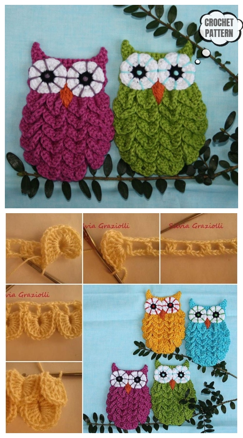 crochet owl applique graphics 1