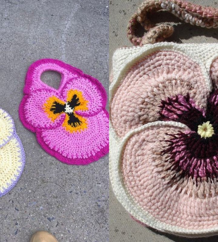 Crochet Pansy Bag - Handmade Floral Accessory