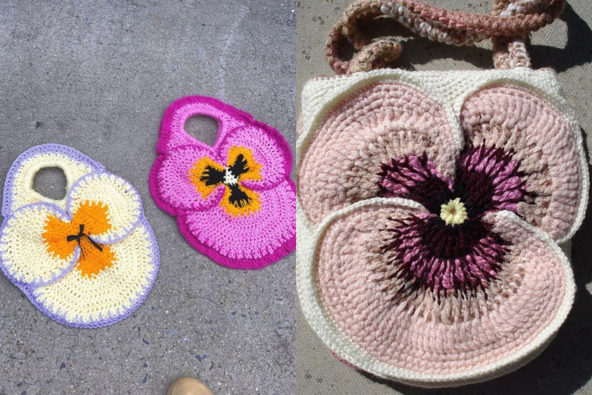 Crochet Pansy Bag - Handmade Floral Accessory