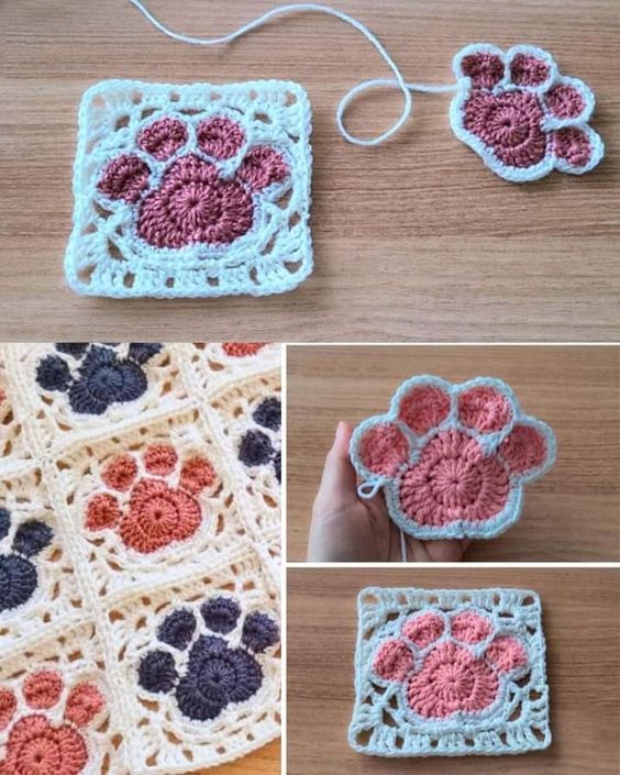 crochet paw square blanket 3