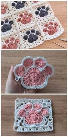 crochet paw square blanket