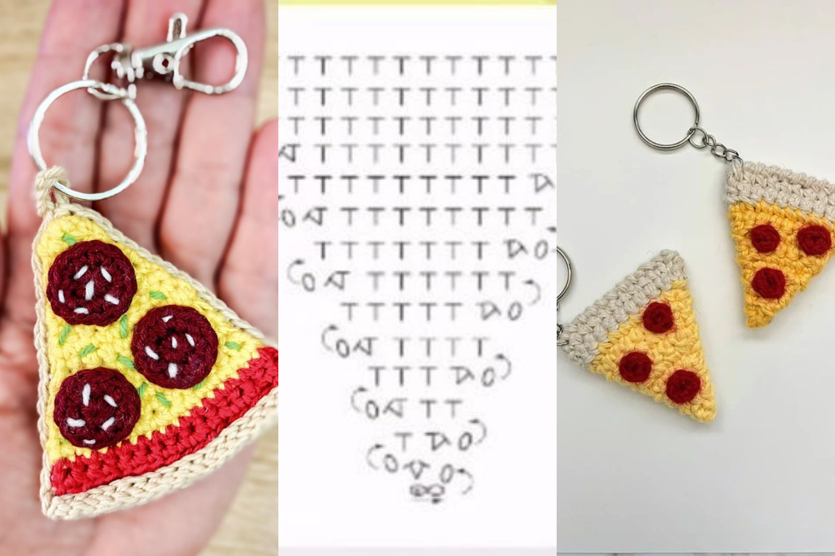 crochet pizza slice keychain