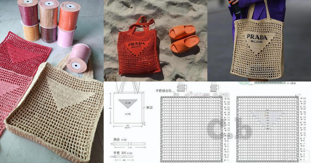 Easy Prada Crochet Raffia Tote Bag Tutorial, Crochet Bag, Net Bag 