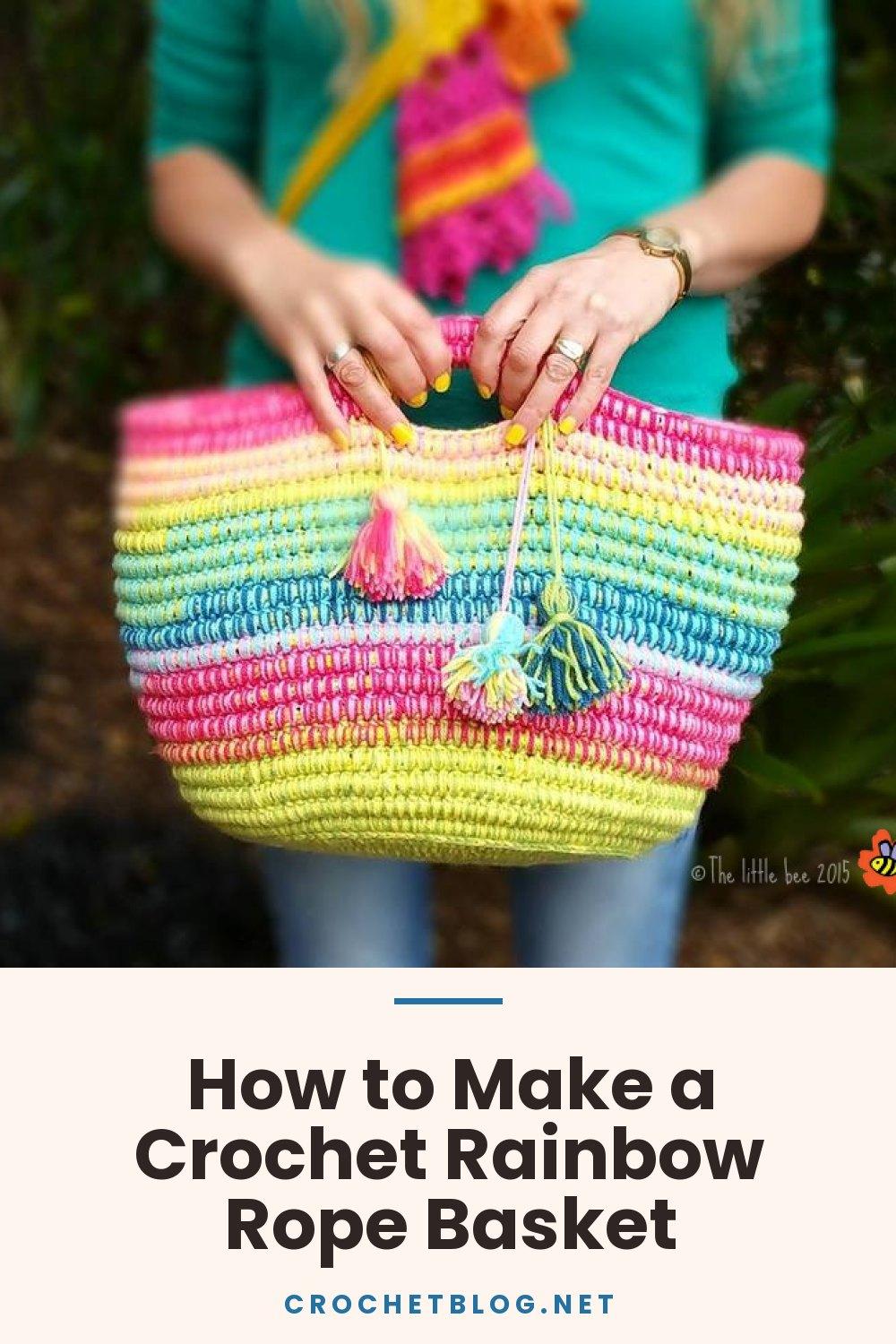 How to Make a Crochet Rainbow Rope Basket