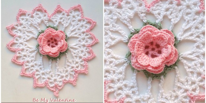 crochet rose heart